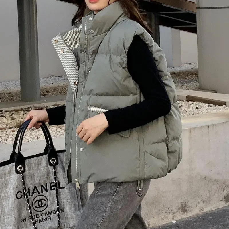 

Осень-зима 2021, Женский однотонный жилет без рукавов, повседневный теплый жилет с хлопковой подкладкой, Женский Свободный жилет с воротником...