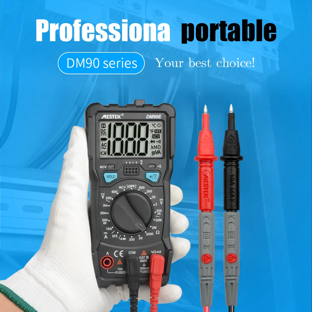 MESTEK Цифровой мультиметр DM90A/E/S NCV 6000 отсчетов Автоматический диапазон AC/DC измеритель напряжения вспышка светильник задний Светильник Универсальный мультитестер