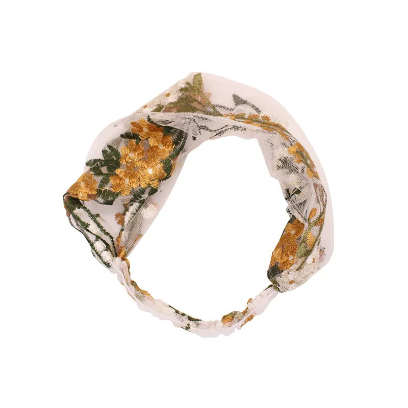 

2020 New Women Embroidery Flower Chiffon Headband Bandans Sweet Hair Ornament Hairband Turban Elegant Fashion Hair Accessories
