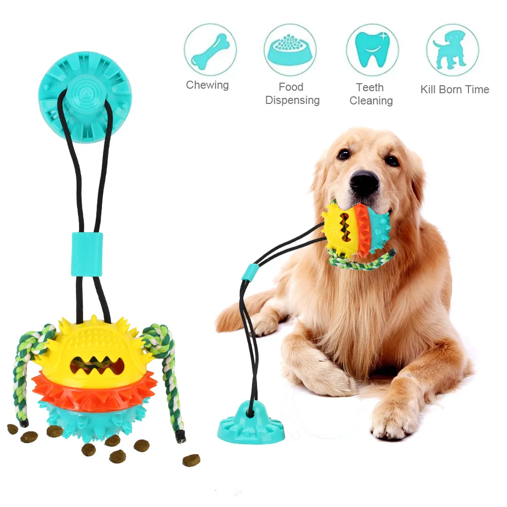 

For Pet Chew Bite Dog Toothbrush Dog Ball Toy Pet Supplies Dog Food Dispenser Tooth Cleaning Silicon Suction Cup Tug Interactive