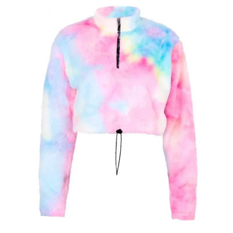 

Tie Dye Women's New Plush Top Coat Women Plush Tops Autumn Top Fashion Pullover Harajuku US Ship