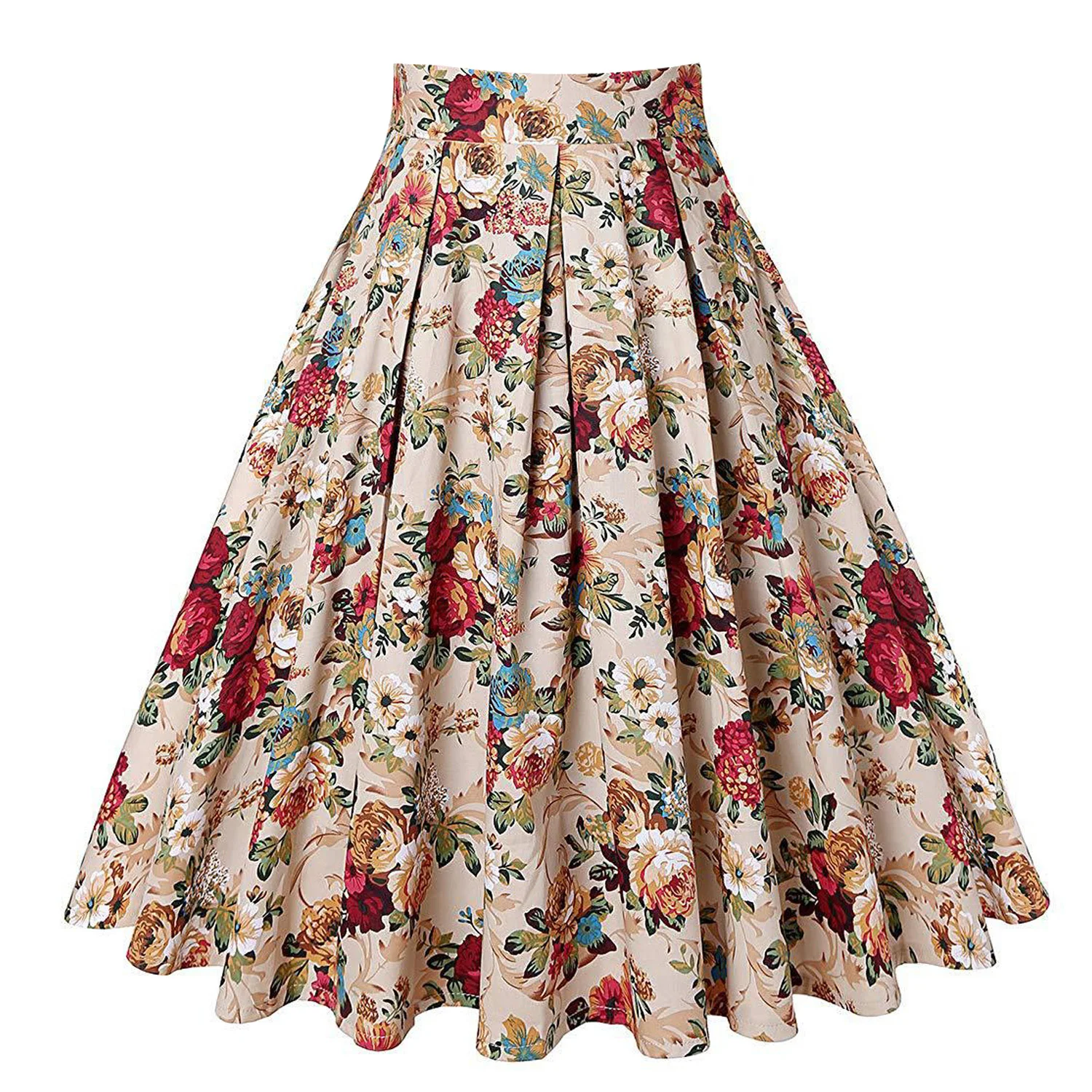 

Summer Preppy Style Women Short Skirt High Waist Plus Size Floral Printed Jupe Longo Elegant Vintage Pleated Skirts Womens 50s