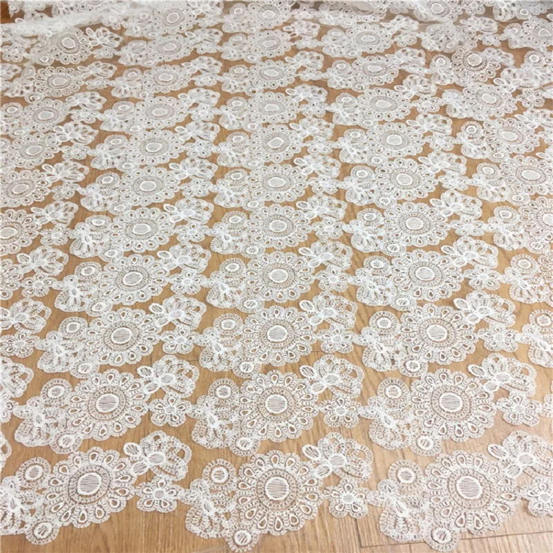 2 ярда африканская белая Цветочная молочная шелковая кружевная ткань высокая