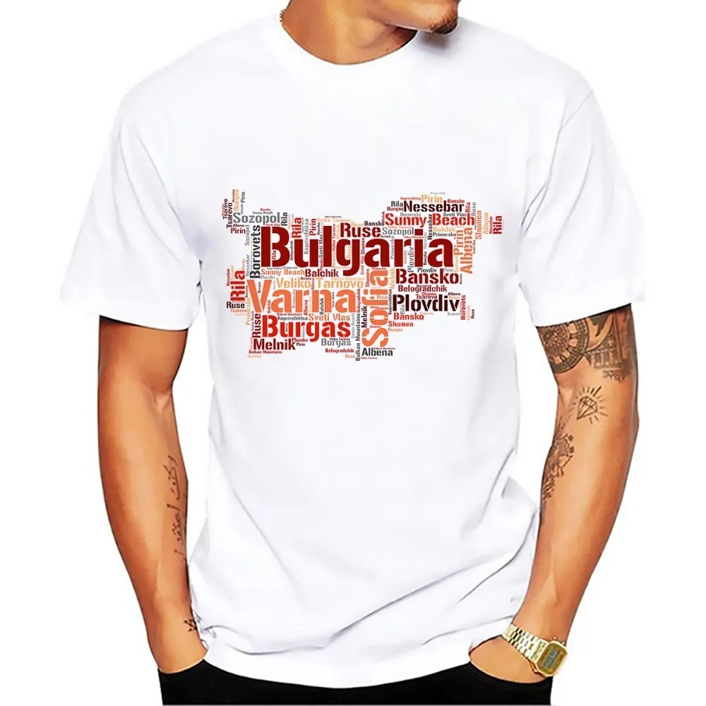 

Мужская футболка с коротким рукавом, летняя белая Повседневная футболка с принтом в виде слов, облаков, карт, Болгарии, 2021