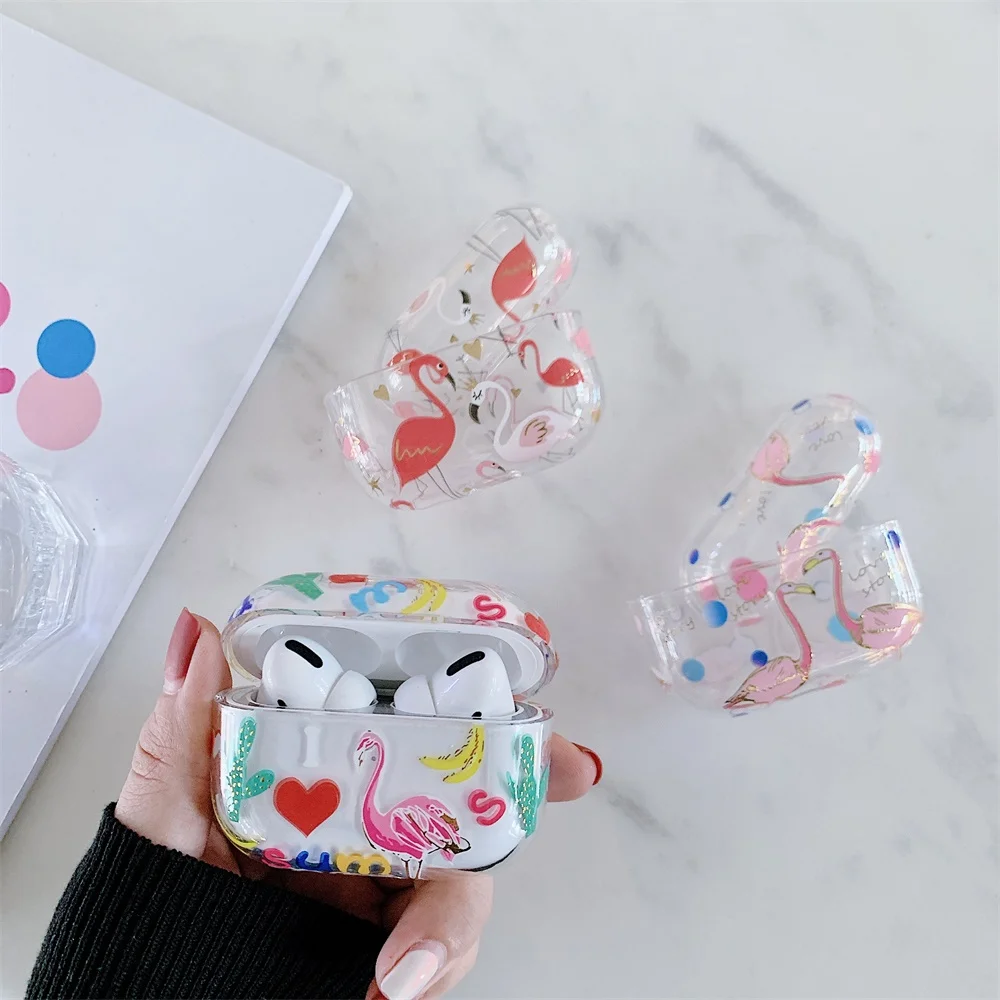 Чехол для наушников с цветами Apple Airpods Pro роскошный чехол фламинго прозрачный