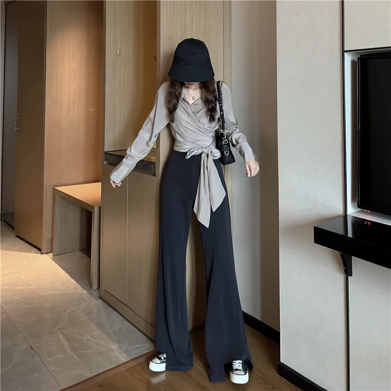 2019 осенние женские топы завязанный Галстук рубашка с длинными рукавами