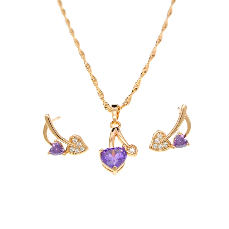 Натуральный фиолетовый кристалл сердце костюм Ювелирные наборы Африканский