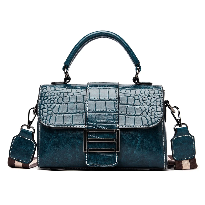 

New Alligator Wide Strap Leather Lady Shoulder Portable Messenger Bag Sac Femme Designer Crossbody Bags Purses And Handbags