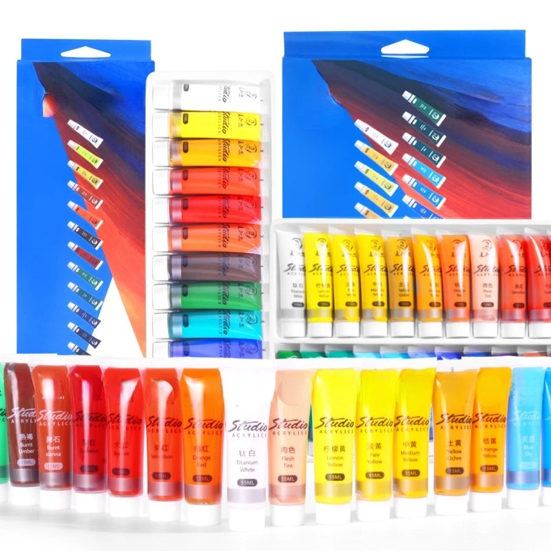 Juego de pinturas acr&iacute;licas pintadas a mano, 12 colores, 24 colores, 15ml, a prueba de agua-0