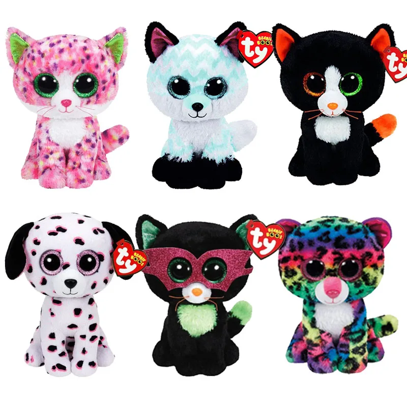 

15CM Ty Beanie Boos Big Eyes Reversible Octopus Fox Cat Dog Sea Horse Leopard Plushie Doll Toys Child Christmas Birthday Gift