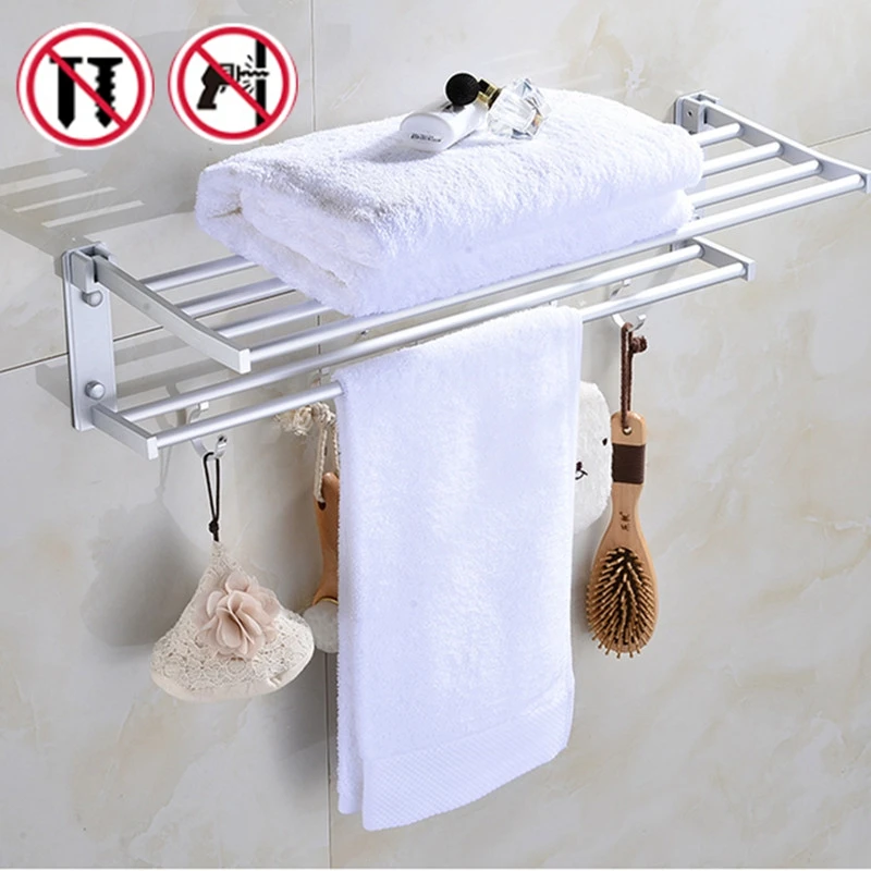 Вешалка для полотенец в ванную комнату настенная без сверления пространственного алюминия.