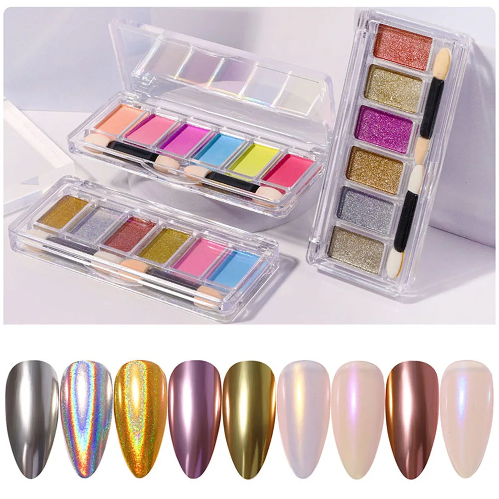 

6 Colors Set Solid Nail Powder Mirror Effect Holographic Nail Powders Manicure Pigment Mirror Powder DIY Design Decoration