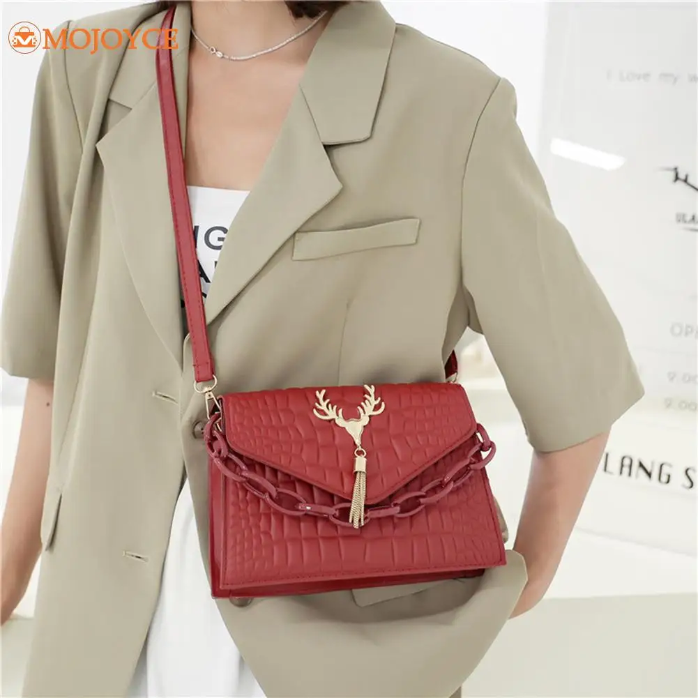 

Женская сумка с рогами и кисточками аллигатора, дизайнерская сумка-мессенджер через плечо, Дамские кожаные сумочки на цепочке, кошельки с к...