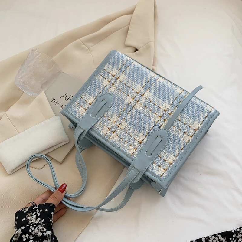 

Luxury Handbags for Women 2021 New Summer High Quality Leather Female Plaid Totes Shoulder Bags Ladies All-match Top-handle Bags