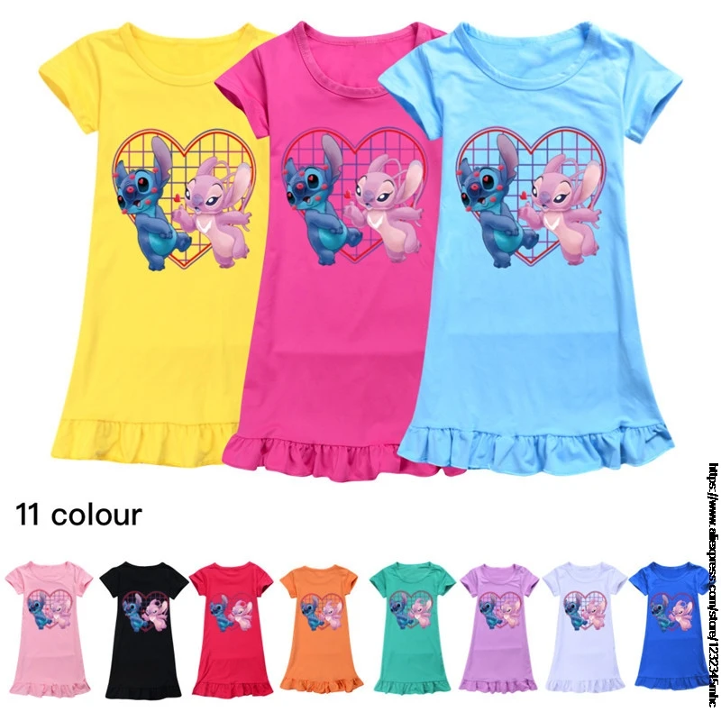 Летнее Платье Принцессы Disney со стежками шелковая пижама с короткими рукавами для