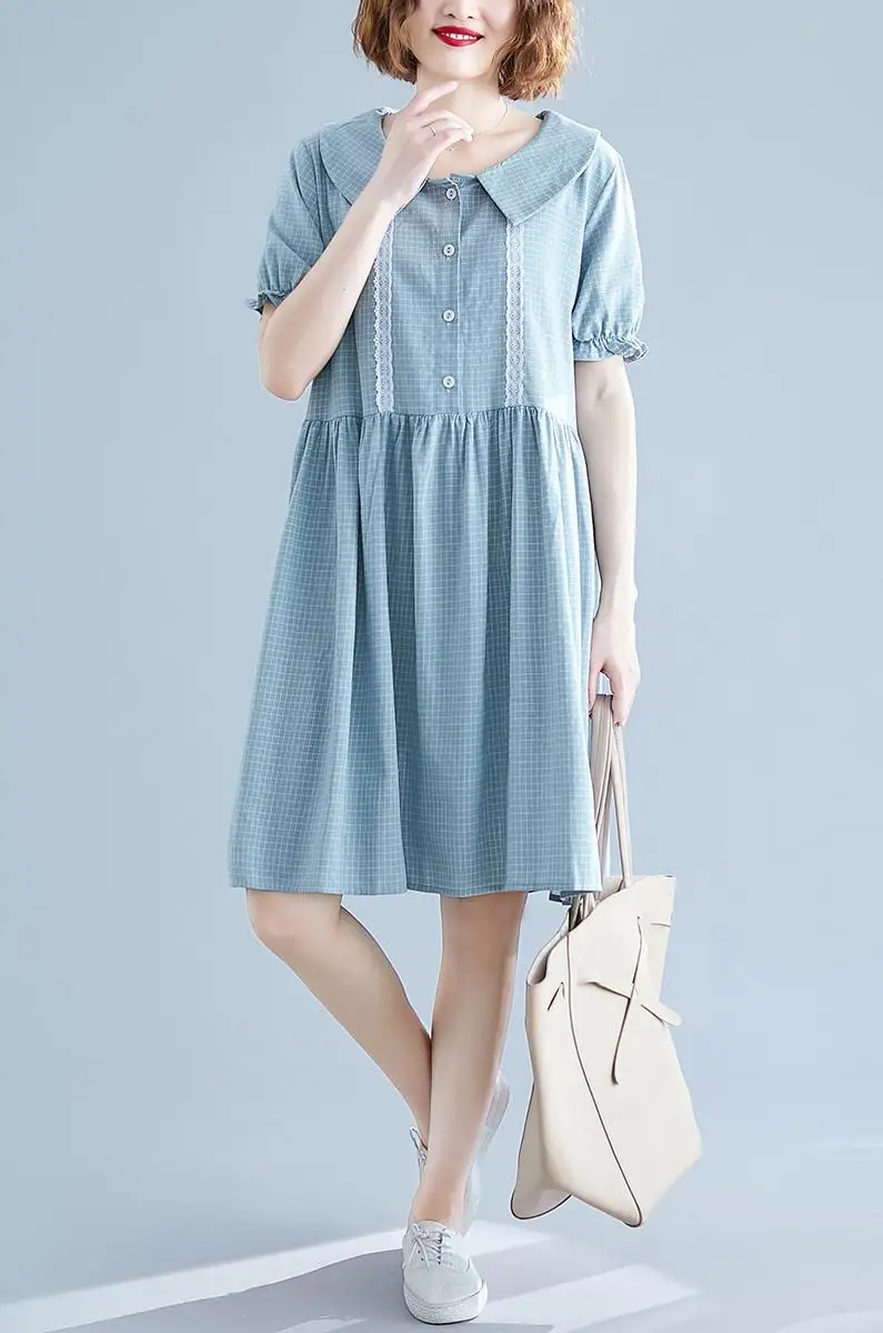 

705# Vintage Solid Cotton Linen Maternity Dress Summer Casual Large Size Loose Clothes for Pregnant Women Pregnancy Clothing
