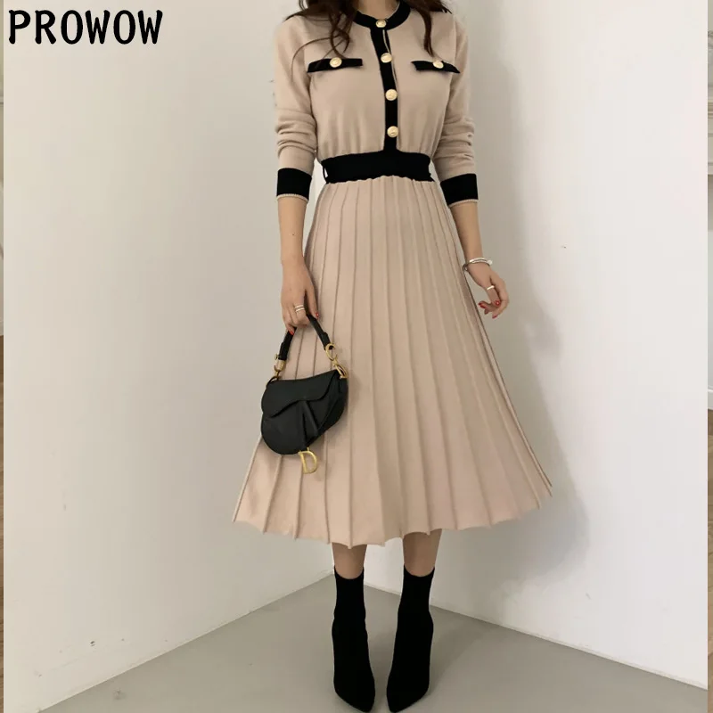 Цельнокроеное женское плиссированное платье корейские вязаные платья-свитеры с