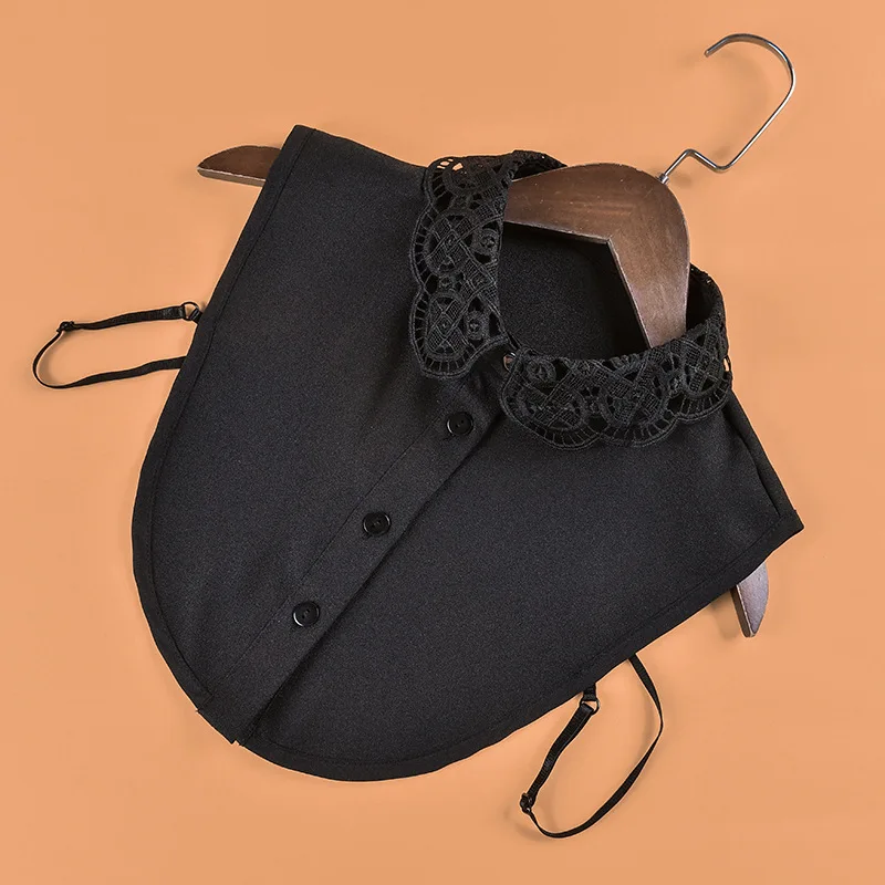 

2021 Black White Hollow Out Floral Lace Fake Collar for Women Shirt Detachable Lapel Half Shirt Blouse Tops Female False Collars