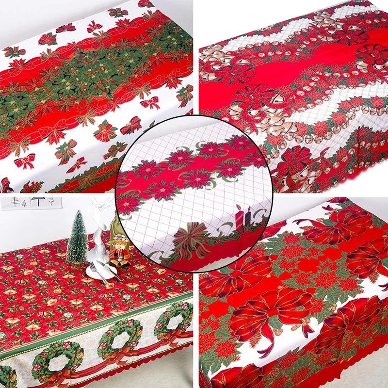 

150x180cm Christmas Tablecloth Polyester Fabric Rectangular Santa Dust-proof Table Cover For New Year Home Decoration