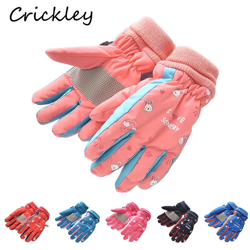 

Новые зимние перчатки с милым кроликом для мальчиков и девочек, водонепроницаемые теплые плюшевые детские варежки для катания на лыжах, Дет...