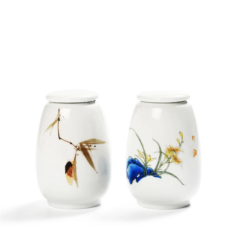 

Porcelain 11cm Flower White Tea Caddy Ceramic Teaset Chinese Kung Fu Orchid Teacup Hand Painted Teaware Set Home Decor