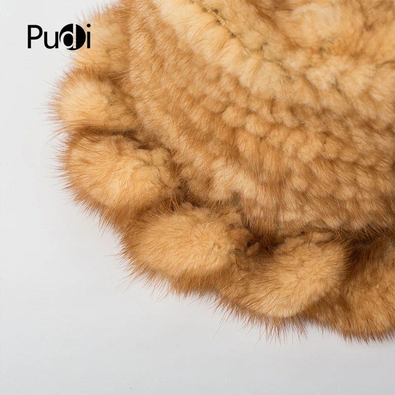 

Pudi HF7054 winter women's mink fur hat cap beanie girls natural mink fur fishing hats black brown