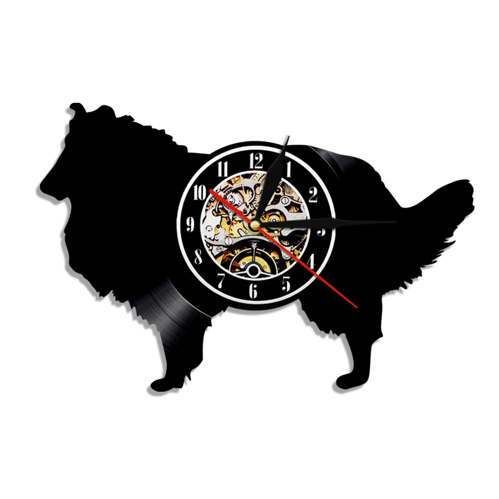 Грубая колли собака Лазерная травленная виниловая LP запись настенные часы