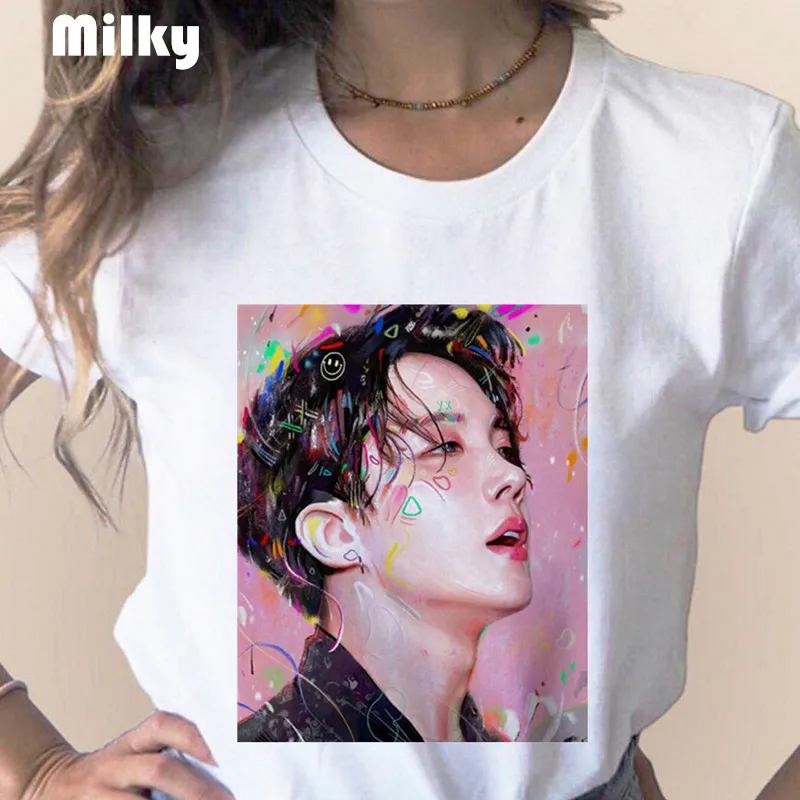 Футболка женская с принтом J HOPE JIMIN V JUNGKOOK 90 х корейский стиль|Футболки| |