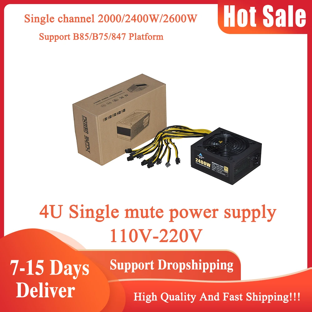 

4U 1800W 2000W 2400W 110V-220V ATX ETH Mining Power Supply 95% Efficiency Support 8 Display Cards GPU for BTC Bitcoin Miner