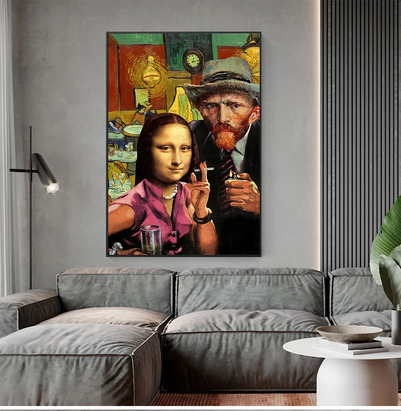 Забавное искусство Мона Лиза и Ван Гога курительные картины на холсте фотообои