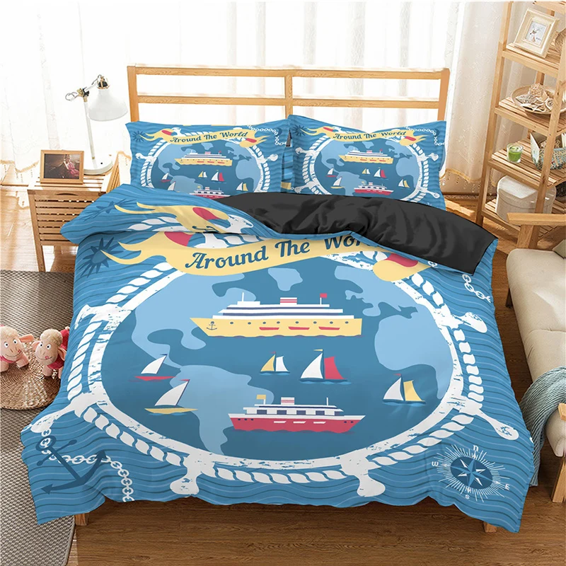Комплект постельного белья с изображением пиратского корабля пододеяльник для