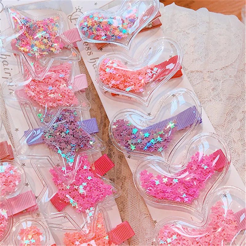 Детские заколки для волос 1 шт. пластиковые яркие цвета прозрачные звезда сердце