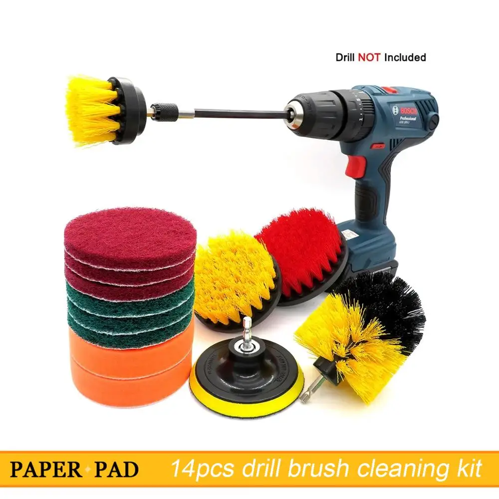 

Набор из 14 щеток для дрели, пластик круглая чистящая щетка, для автомобильного стекла Чистящая Щетка для дома, желтый цвет