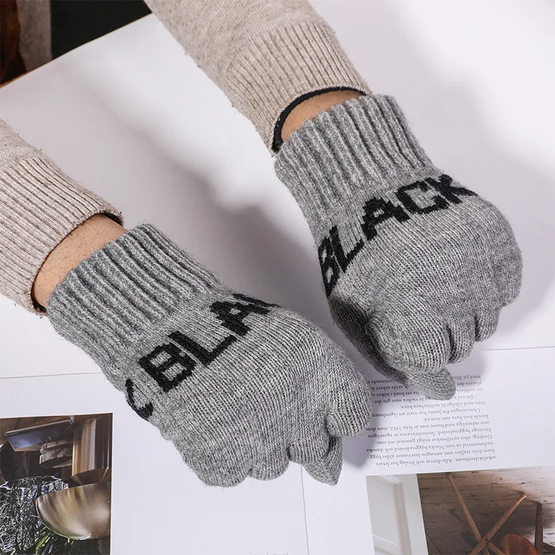 Мужские зимние перчатки с сенсорным экраном и альпакой черные деловые