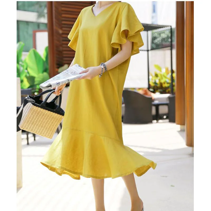 Платье-рубашка женское повседневное приталенное длинное однотонное желтое