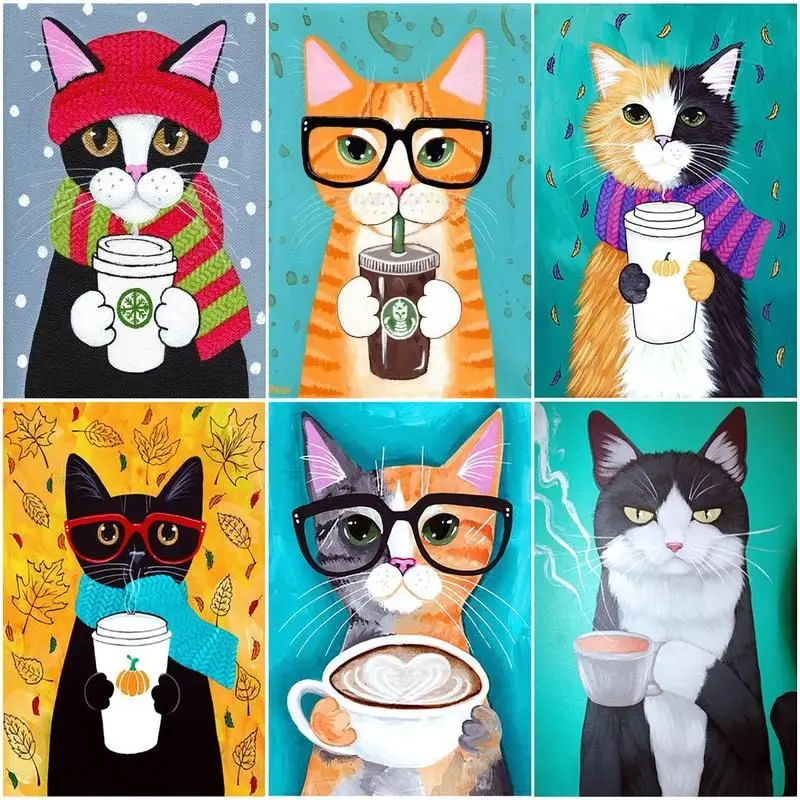 

CHENISTORY Picture By Number Cat Animal Kits Diy Teacup Painting By Numbers Drawing On Canvas Handpainted Home Decoration Art Gi