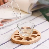 5pcs lotus root shape drink coasters mat wooden round cup table mat tea coffee mug placemat home decoration kitchen accessories