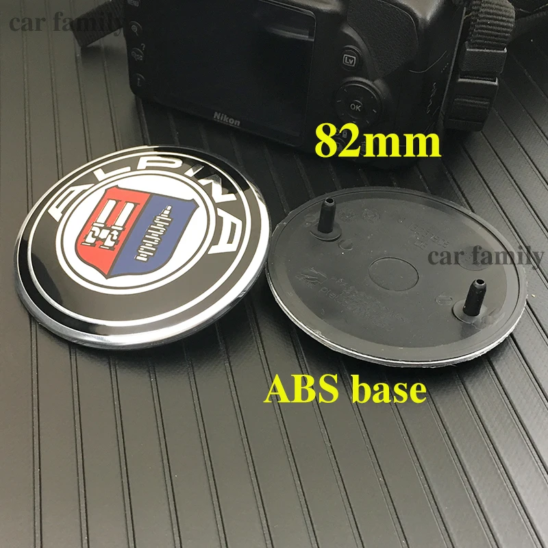 

ABS No Expoy 2pcs 82mm 74mm Auto Emblem Badge Hood Bonnet Car Front Boot Rear Trunk Logo Black Base 2pins for Label