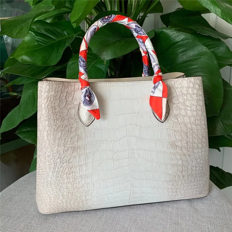 Настоящая Крокодиловая Кожа живота Женская рабочая сумка-тоут из натуральной