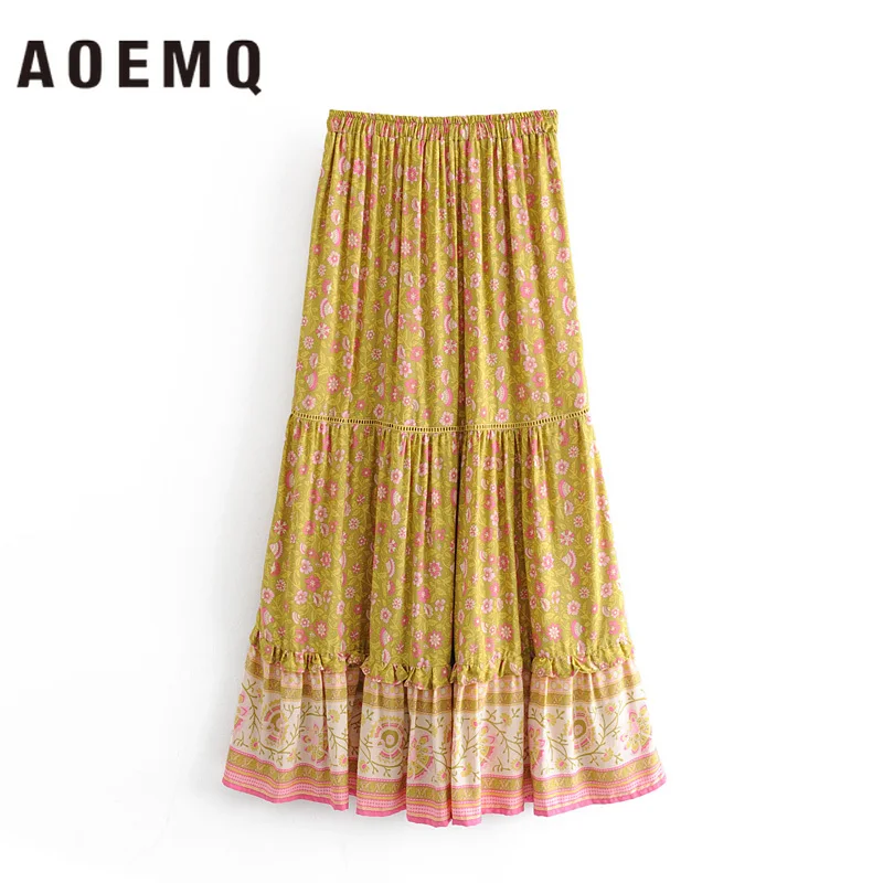 Женские юбки с оборками AOEMQ трапециевидные цветочным принтом эластичные