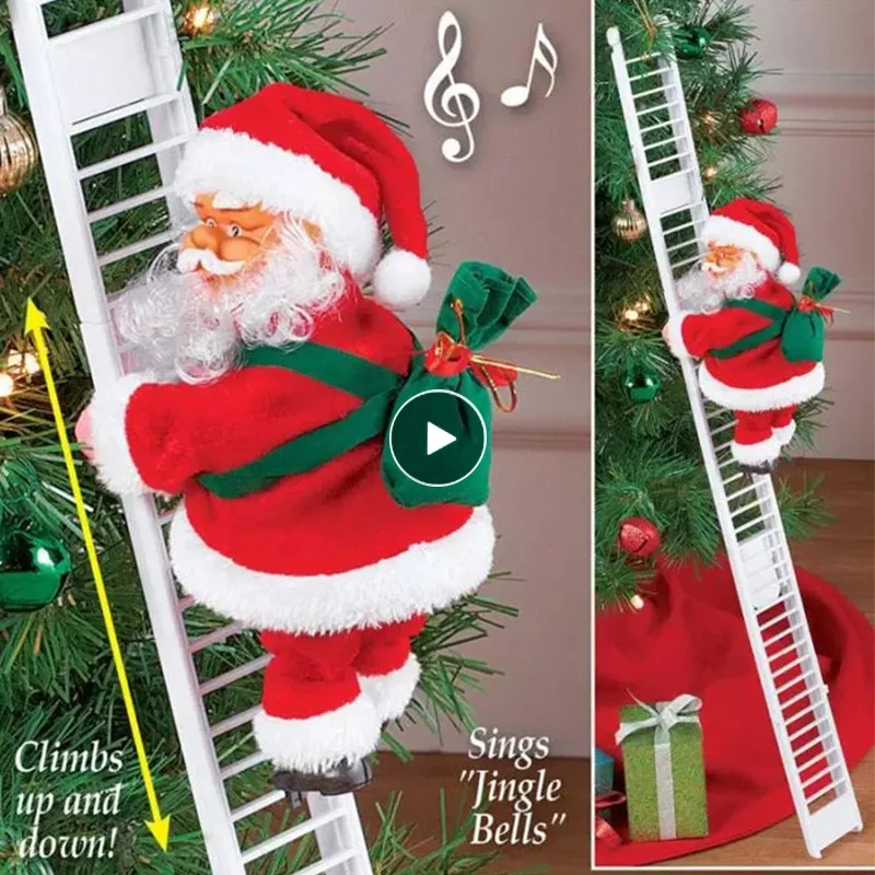 Рождественская электрическая кукла Санта-Клаус с лестницей для скалолазания