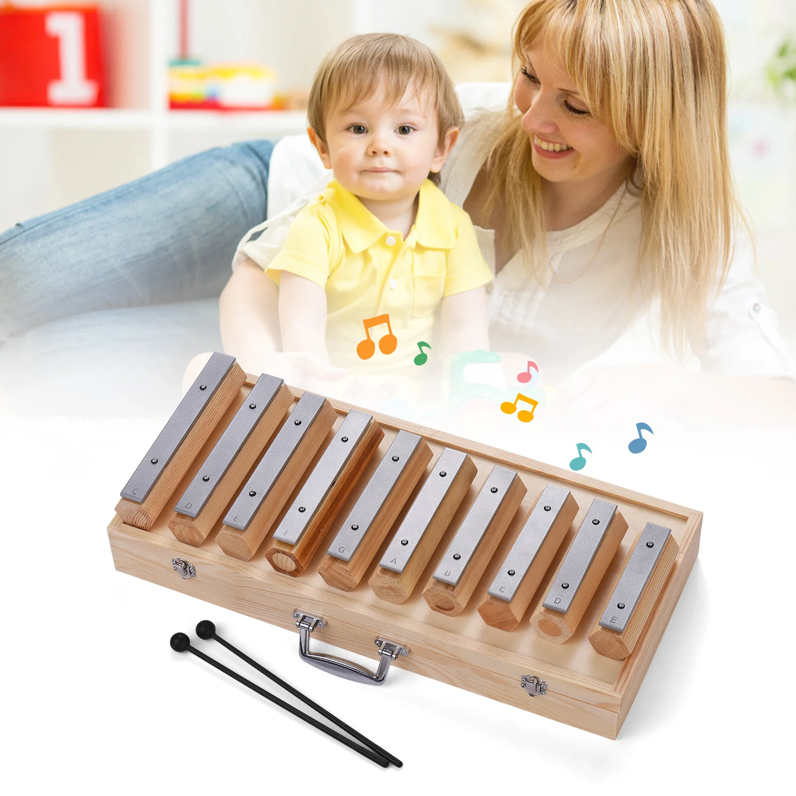 

Muslady 10 Notes Xylophone Percussion Instrument Glockenspiel Disconnect-type Design for Musical Education Rhythm Training