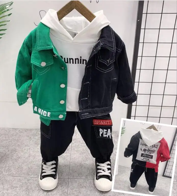 

Toddler Boys Clothes 2020 Autumn Winter Kids boys Denim jacket+Hooded+Pant 3pcs Outfit Children Clothing Suit For Boys Clothing