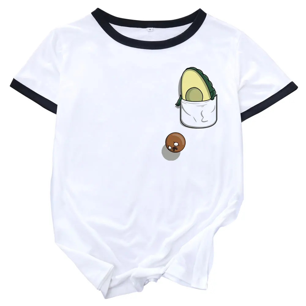 

Funny Pocket Avocado Fruit Womens Colorblock Crewneck Short Shleeve Cotton Blend Summer T-shirts Graphic Tees Female Print Top