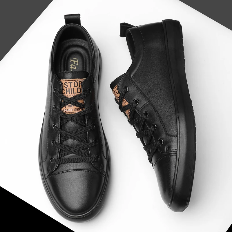 Кожаные удобные белые кроссовки на плоской подошве низкие шнуровке Мужская