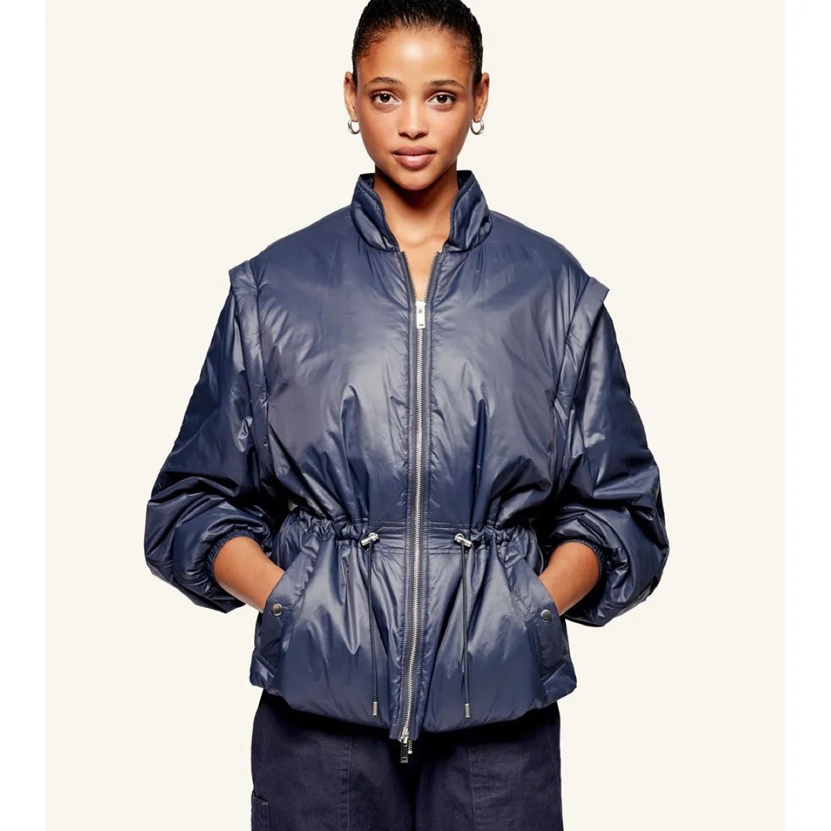 Women Parkas Autumn Winter Solid Color Drawstring Short Fashion Korean Cotton Coat Removable Cotton-padded Jacket Vest