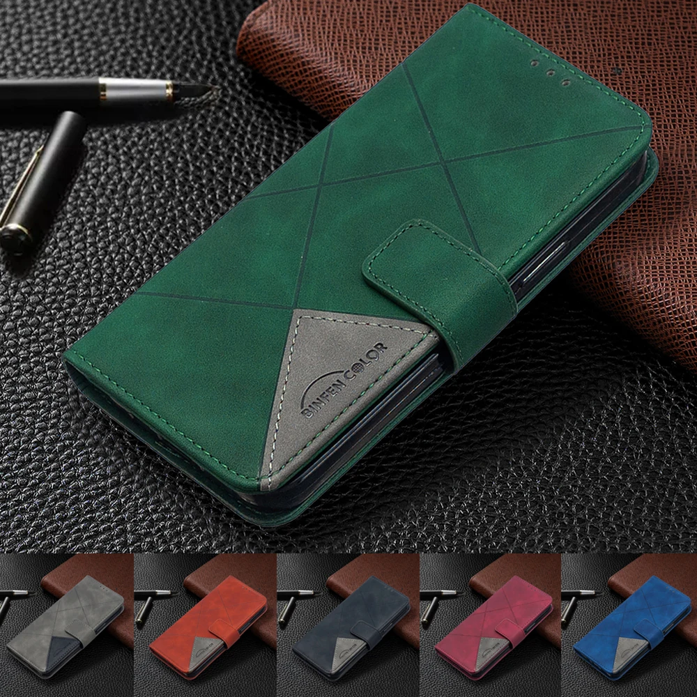 

Чехол для Xiaomi Redmi 8 7 8A 7A 9 9A 9C 10X Mi Poco X3, кожаный кобура с ромбовидным узором, полосатый кошелек, флип-чехол, магнитный чехол для телефона