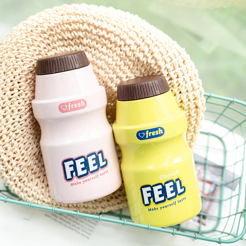 

300ml 316 Stainless Steel Water Bottle Tour Drinking Bottle Yakult Shape Cute Kawaii Milk Carton Shaker Bottle Kids/Girl/Adult