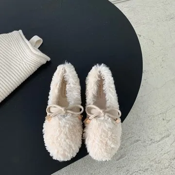 

Moccasin Shoes Female Footwear Casual Sneaker All-Match Autumn Loafers Fur Bow-Knot Round Toe 2021 Fashion Women's Moccasins Dre