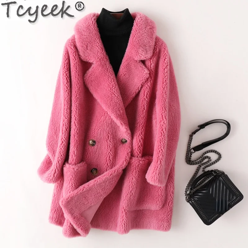 Tcyeek Women's Winter Fur Coat 2021 Sheep Shearling Coats Female Autumn Real Wool Trench Jackets Korean Casaco Feminino Gxy173